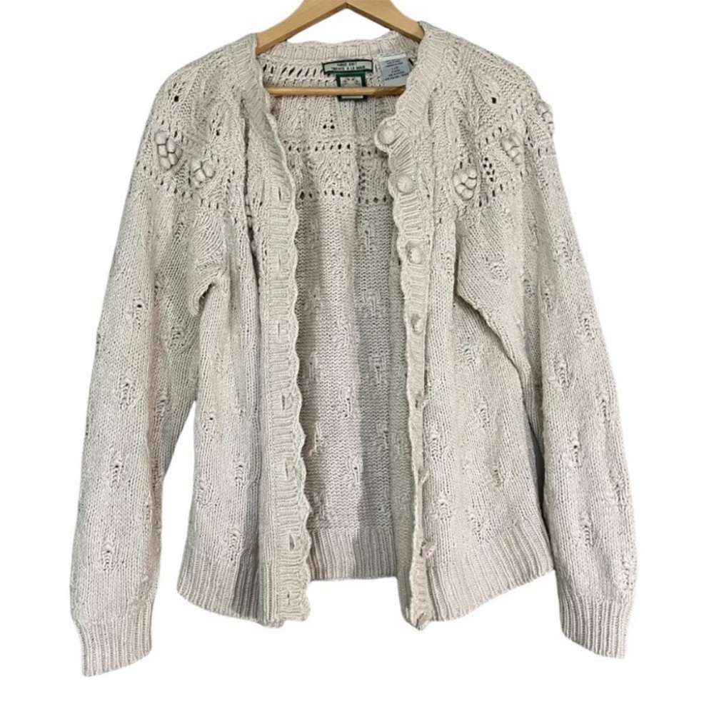 Lady Footlocker Sz L Casuals Cream Hand Knit 100% Silk Button Up Cardigan